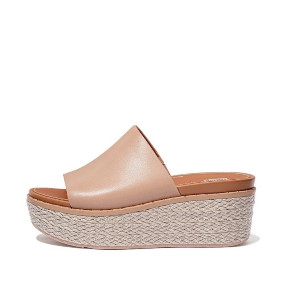Fitflop Eloise Espadrille Wedge Slides beige leather